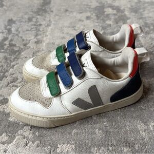 Veja Kids White Sneakers with Blue and Green Velcro